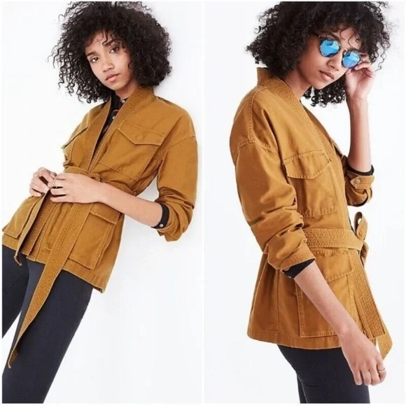 Madewell Kimono Military Utility Jacket with Tie Waist Belt Golden Brown Size S - Picture 1 of 6